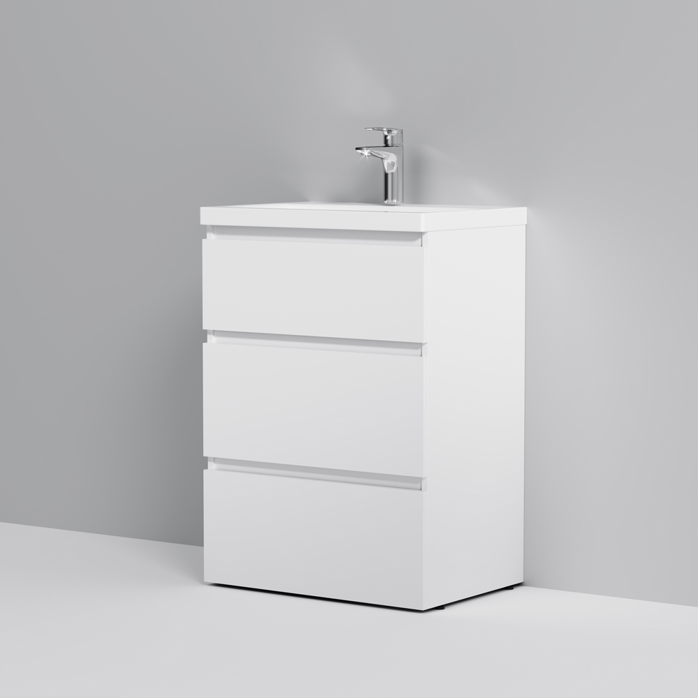 20963 Мебель для ванной с напольной тумбой, 60 см, белый глянец