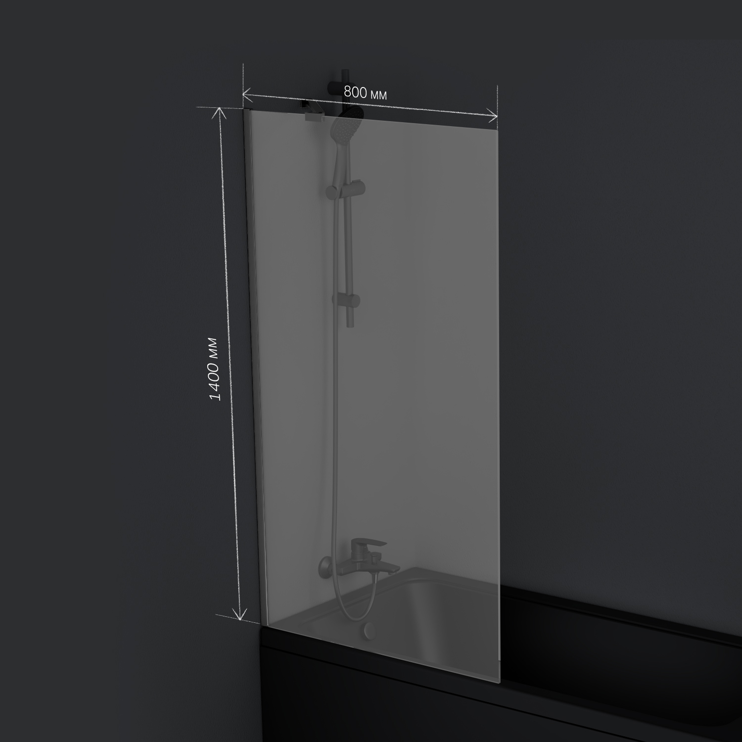 W90BS-080-140BT Шторка на борт ванны 80х140, фиксированная, черный, стекло прозрачное